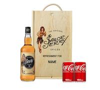 Personalised Sailor Jerry Rum (70cl 40% ABV) gift set with 2 Coca-Cola