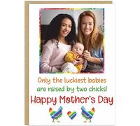 Personalised Same Gender Two Mums Mother's Day Card - Rainbow Heart Upload Own Photo & Name - Mum, Mummy, Mama Co-Mums Same Gender Gay Parents Gift (Design 3)