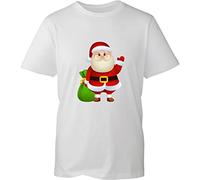 Personalised Santa Claus Hand Waving Christmas T-Shirt Your Text Xmas Santa Delivering Presents Unisex Gift Tee Top (White, XL)