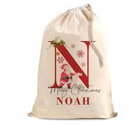 Personalised Santa Cotton Sack - Custom Christmas Large Gift Bag with Name - Festive Holiday Present Storage for Kids & Adults - XL 50x75 cm