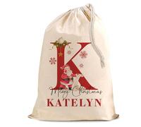 Personalised Santa Cotton Sack - Custom Christmas Large Gift Bag with Name - Festive Holiday Present Storage for Kids & Adults - XL 50x75 cm
