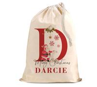 Personalised Santa Cotton Sack - Custom Christmas Large Gift Bag with Name - Festive Holiday Present Storage for Kids & Adults - XL 50x75 cm
