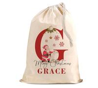 Personalised Santa Cotton Sack - Custom Christmas Large Gift Bag with Name - Festive Holiday Present Storage for Kids & Adults - XL 50x75 cm