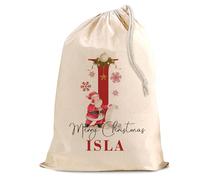 Personalised Santa Cotton Sack - Custom Christmas Large Gift Bag with Name - Festive Holiday Present Storage for Kids & Adults - XL 50x75 cm