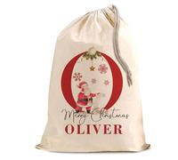 Personalised Santa Cotton Sack - Custom Christmas Large Gift Bag with Name - Festive Holiday Present Storage for Kids & Adults - XL 50x75 cm