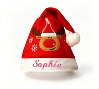 Personalised Santa Hat Embroidered Name Christmas Hat for Adults Kids | Embroidered name, 3 cartoon patch options, Adults & kids fit, Classic red with white trim, Christmas party essential