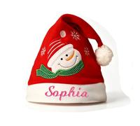 Personalised Santa Hat Embroidered Name Christmas Hat for Adults Kids | Embroidered name, 3 cartoon patch options, Adults & kids fit, Classic red with white trim, Christmas party essential