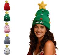 Personalised Santa Hat Embroidered with Names, Funny Christmas Hats for Kids Adult Novelty, Cute Knitted Santa Hat with 2 Antlers Star, Xmas Hat Women Men, Personalised Christmas Gifts (B-05)