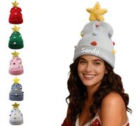 Personalised Santa Hat Embroidered with Names, Funny Christmas Hats for Kids Adult Novelty, Cute Knitted Santa Hat with 2 Antlers Star, Xmas Hat Women Men, Personalised Christmas Gifts (B-03)