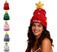 Personalised Santa Hat Embroidered with Names, Funny Christmas Hats for Kids Adult Novelty, Cute Knitted Santa Hat with 2 Antlers Star, Xmas Hat Women Men, Personalised Christmas Gifts (B-01)