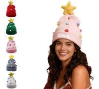 Personalised Santa Hat Embroidered with Names, Funny Christmas Hats for Kids Adult Novelty, Cute Knitted Santa Hat with 2 Antlers Star, Xmas Hat Women Men, Personalised Christmas Gifts (B-02)