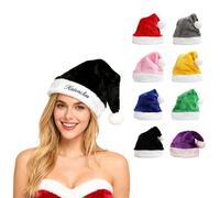 Personalised Santa Hat With Embroidery - Custom Christmas Hats For Adults, Luxury Plush Velvet Xmas Hat With Name, Festive Party Christmas Decorations For New Year Festive Gifts (Black)