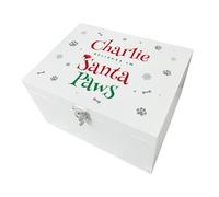 Personalised Santa Paws Pet Christmas Eve Box | Custom Name | White Wooden Keepsake for Dogs, Cats & Pets | Christmas Presents for Pets | 22 x 15 x 10cm