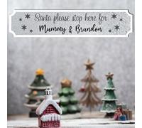 Personalised Santa Please Stop Here Family Street Sign - Wooden or Acrylic Christmas Decor - Modern Rustic Wall Art - Glitter Effect Options (Large 440mm x 90mm, Mdf Wood Indoor Use Only)
