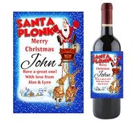 Personalised Santa Plonk Wine/Champagne Bottle Label ~ Merry Christmas Xmas Stocking Filler Gift Idea for him her N19 Secret Santa