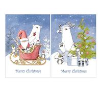 Personalised Santa, Polar Bear And Penguins Christmas Cards, Pack Of 20, With Your Custom Text Printed On The Inside, 10 Of Each Design, Size A6