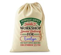Personalised Santa’s Workshop Sack with Name - Custom Overnight Delivery Bag for Kids - Special Christmas Morning Gift Bag - Do Not Open Before December 25 - Reusable Cotton Drawstring Sack