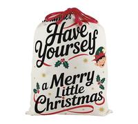 Personalised Santa Sack for Christmas - Extra Large Reusable Fabric Present Bag for Xmas Gifts with Red Ties - Merry Little Christmas Elf