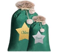 Personalised Santa Sack Velvet with Luxury Fur Top Stocking With Star Design and Name sack large Red Pink Grey Ivory Gift Bag For Xmas Decor Tree Decoration
