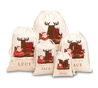 Personalised Santa Sack with Initial and Name, Custom Christmas Xmas Eve Box Sack Bags for Presents Holder Party (Reindeer)