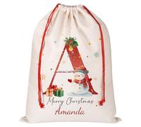 Personalised Santa Sack with Initial & Name, Custom Monogram Alphabet Xmas Gift Bags with Drawstring, Christmas Wrapping Gift Bags for Holiday Presents, Xmas Eve Box Sack Bags,27x39cm