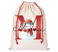 Personalised Santa Sack with Initial & Name, Custom Monogram Alphabet Xmas Gift Bags with Drawstring, Christmas Wrapping Gift Bags for Holiday Presents, Xmas Eve Box Sack Bags,27x39cm