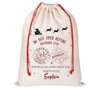 Personalised Santa Sack with Name, Custom Xmas Gift Bags with Drawstring, Christmas Wrapping Gift Bags for Holiday Presents, Xmas Eve Box Sack Bags,50x68cm