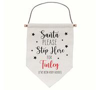 Personalised Santa Stop Here Been Good Linen Style Hanging Flag Pennant Sign Gift