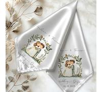 Personalised satin Wedding Napkins Set - Custom Name & Date Fabric Table Linens - Whimsical Bride and Groom- Reusable Polyester Dinner Napkins for Bridal Shower 20x20 Inch