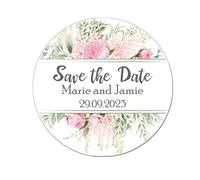 Personalised Save The Date Wedding Stickers - 35 - Floral Effect Favour Eucalyptus Thank You Gift Favour Rustic - Pink Floral