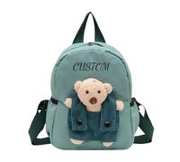 Personalised School Backpack for Kids Boys Girls, Embroidered Kids Backpack with Name, Customised Kids Rucksack with Removable Bear, Toddler Boy Girl Backpacks for Elementary Kindergarten (Green)