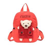 Personalised School Backpack for Kids Boys Girls, Embroidered Kids Backpack with Name, Customised Kids Rucksack with Removable Bear, Toddler Boy Girl Backpacks for Elementary Kindergarten (Red)