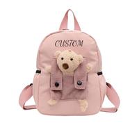 Personalised School Backpack for Kids Boys Girls, Embroidered Kids Backpack with Name, Customised Kids Rucksack with Removable Bear, Toddler Boy Girl Backpacks for Elementary Kindergarten (Pink)