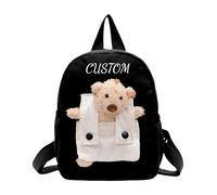 Personalised School Backpack for Kids Boys Girls, Embroidered Kids Backpack with Name, Customised Kids Rucksack with Removable Bear, Toddler Boy Girl Backpacks for Elementary Kindergarten (Black)