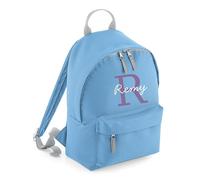 Personalised School Backpack with Custom Colour Initial and Name Rucksack, Customised Bag For Back to School Primary High Preschool Nursery College Work Bag Travel Gym Back Pack - Sky Blue Small