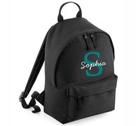 Personalised School Backpack with Custom Colour Initial and Name Rucksack, Customised Bag For Back to School Primary High Preschool Nursery College Work Bag Travel Gym Back Pack - Black Large