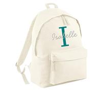 Personalised School Backpack with Custom Colour Initial and Name Rucksack, Customised Bag For Back to School Primary High Preschool Nursery College Work Bag Travel Gym Back Pack - Natural Large