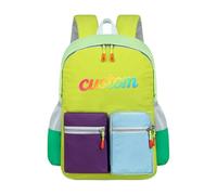 Personalised School Backpack with Text & Pattern, Colour Block Casual Rucksack with Side Mesh Pockets & Multiple Compartments, Lightweight School Bag for Boys Girls Teens Students (Green)