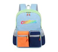 Personalised School Backpack with Text & Pattern, Colour Block Casual Rucksack with Side Mesh Pockets & Multiple Compartments, Lightweight School Bag for Boys Girls Teens Students (Sky Blue)