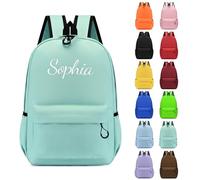 Personalised School Bag with Embroidered Name, Kids Backpack for Boys & Girls, Lightweight Waterproof Nylon Children Rucksack for Primary Kindergarten Preschool, Toddler Daypacks (Light Green, Medium)