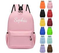 Personalised School Bag with Embroidered Name, Kids Backpack for Boys & Girls, Lightweight Waterproof Nylon Children Rucksack for Primary Kindergarten Preschool, Toddler Daypacks (Pink, Large)