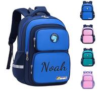 Personalised School Bag with Embroidered Name, Kids Backpack with Chest Buckle for Boys & Girls, Lightweight Waterproof Teenage Children Rucksack for Primary Elementary Secondary (Blue, Small)