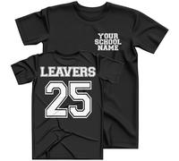 Personalised School Leavers Kids T Shirt, Custom Primary School Name Tee, Leaving School Keepsafe Gift idea for Boys and Girls, 12-13 Years, Black