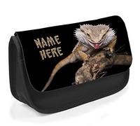 Personalised School Pencil Case Bearded Dragon Stationary Bag Girls Boys SH017 (Black)