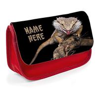 Personalised School Pencil Case Bearded Dragon Stationary Bag Girls Boys SH017 (Red)
