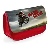 Personalised School Pencil Case Dirt Bike Motocross Stationary Bag Boys SH062 (Red)