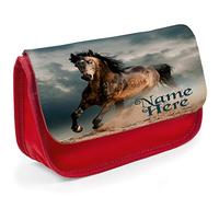 Personalised School Pencil Case Horse Pony Love Stationary Bag ST085 (Red)