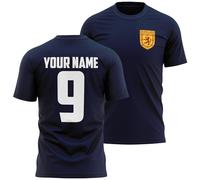 Personalised Scotland Badge Mens T Shirt Name and Number Scottish Coat of Arms Football Tee, XXL, Navy