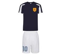 Personalised Scotland Style Kit Blue Football Shirt, White Shorts, for Girls and Boys Best Birthday Gift for Children Kids Playwear (5-6 Years)