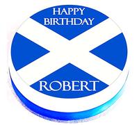 Personalised Scottish Flag Cake Topper - Edible Icing or Wafer - 7.5" Round (Edible Wafer)